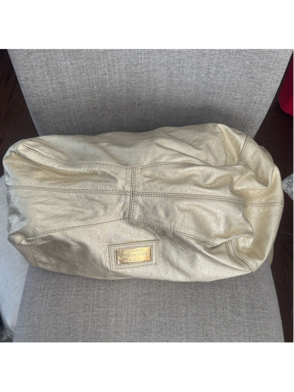 Valentino Garavani Gold Metallic Leather Hobo Bag Y2K Shoulder Purse - Picture 15 of 16